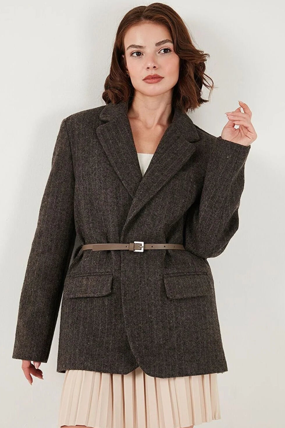 Çizgili Yün Karışımlı Ceket 9634