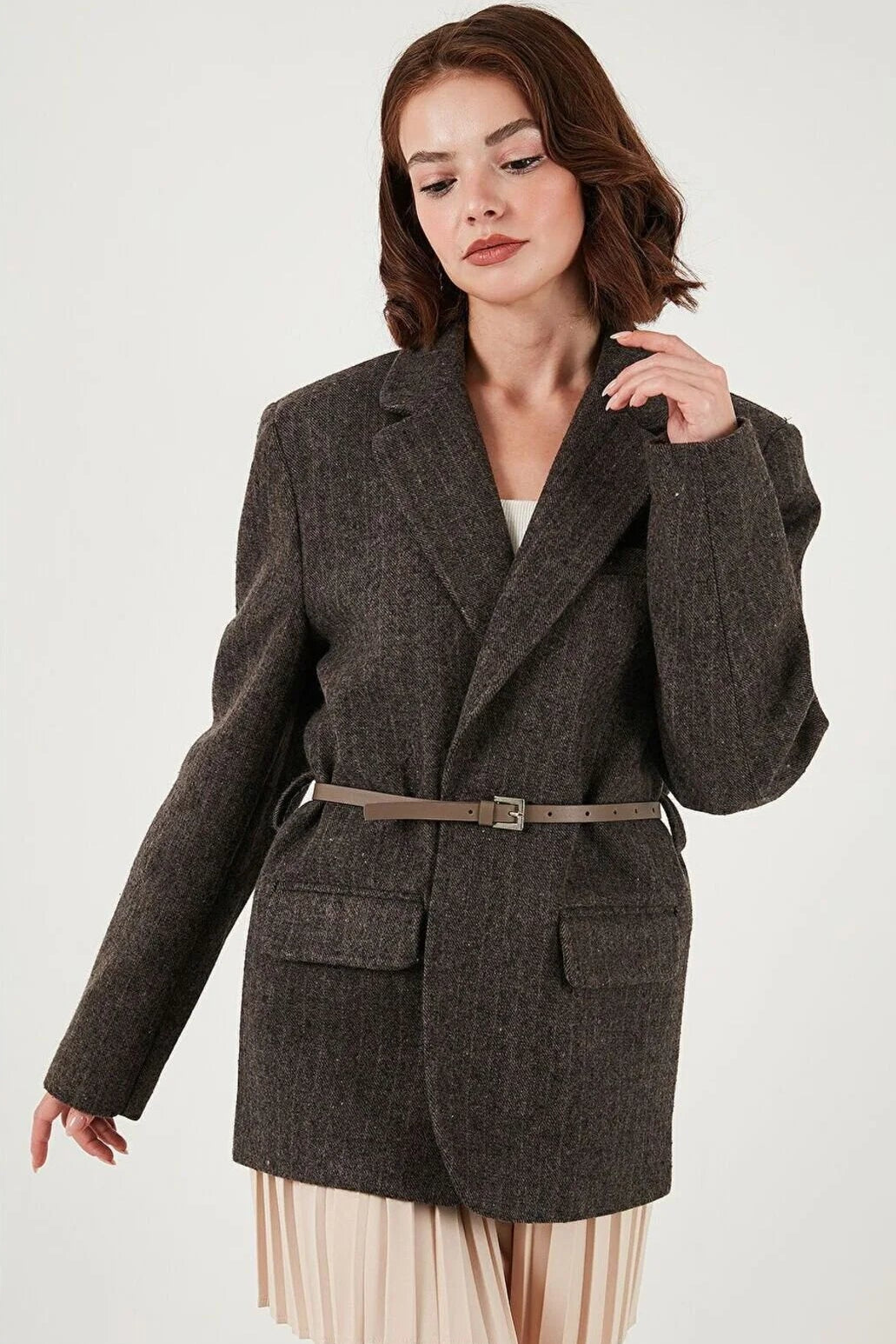 Çizgili Yün Karışımlı Ceket 9634