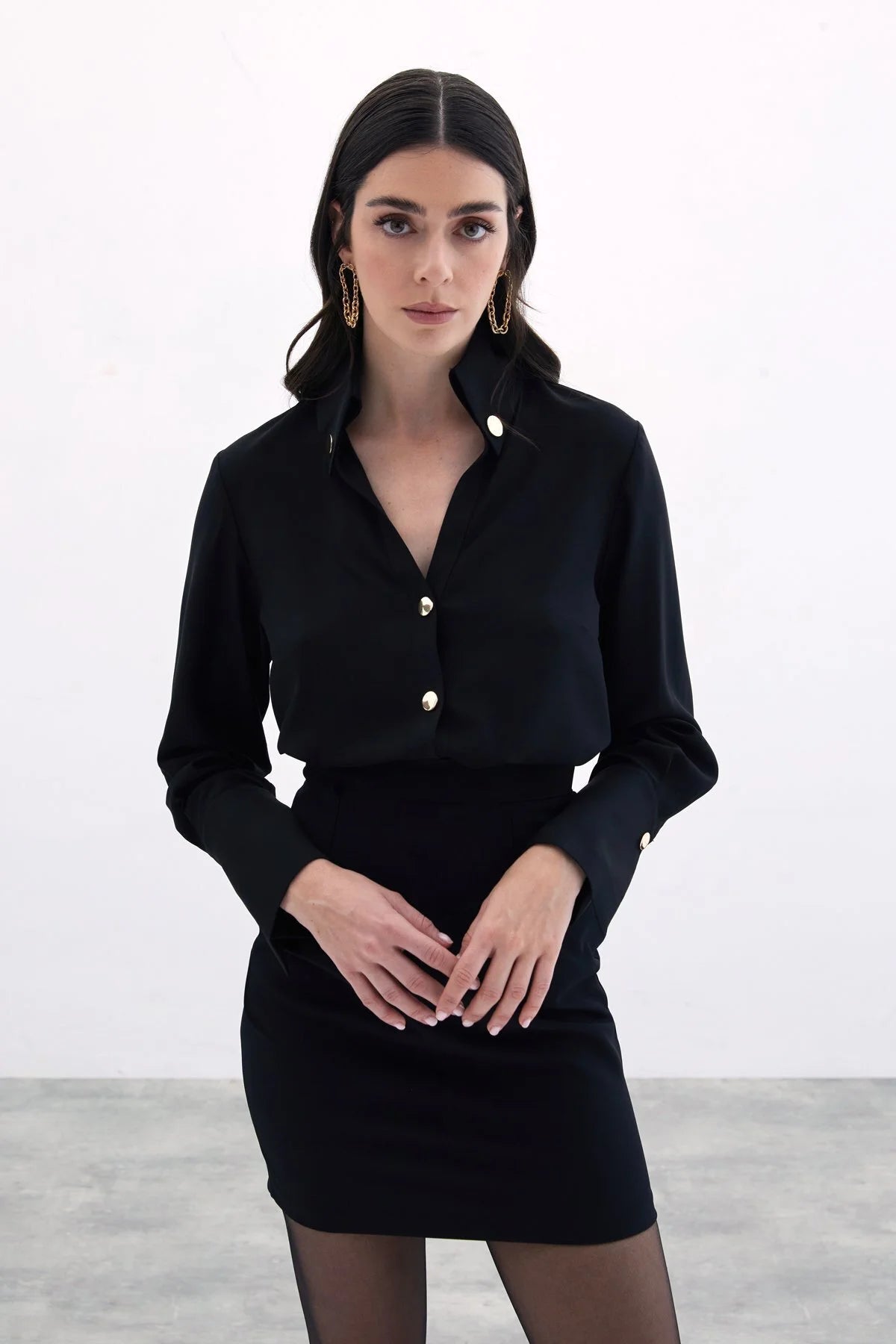 Çıt Çıt Detaylı Gömlek Siyah 2010