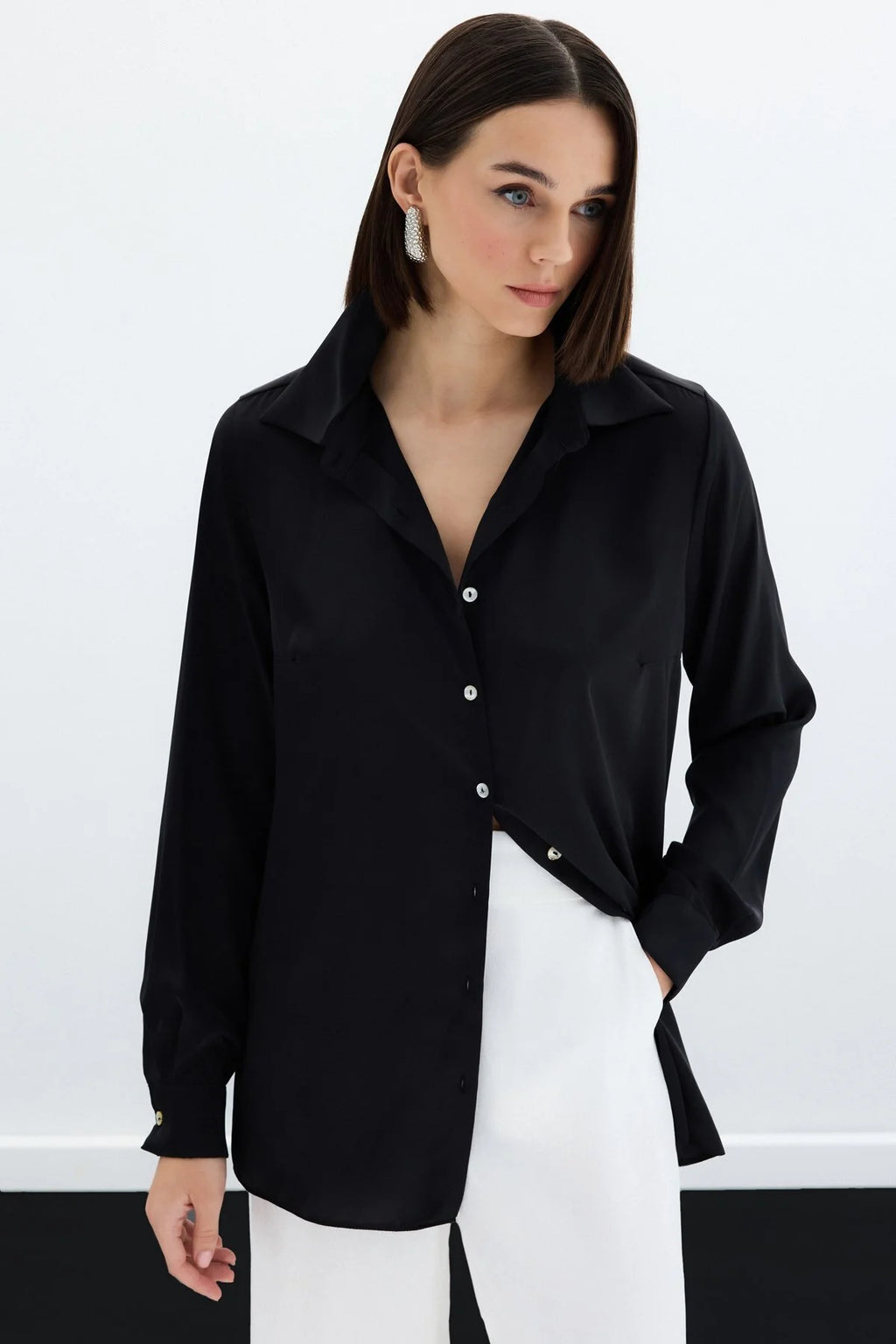 Saten Gömlek Siyah 2053