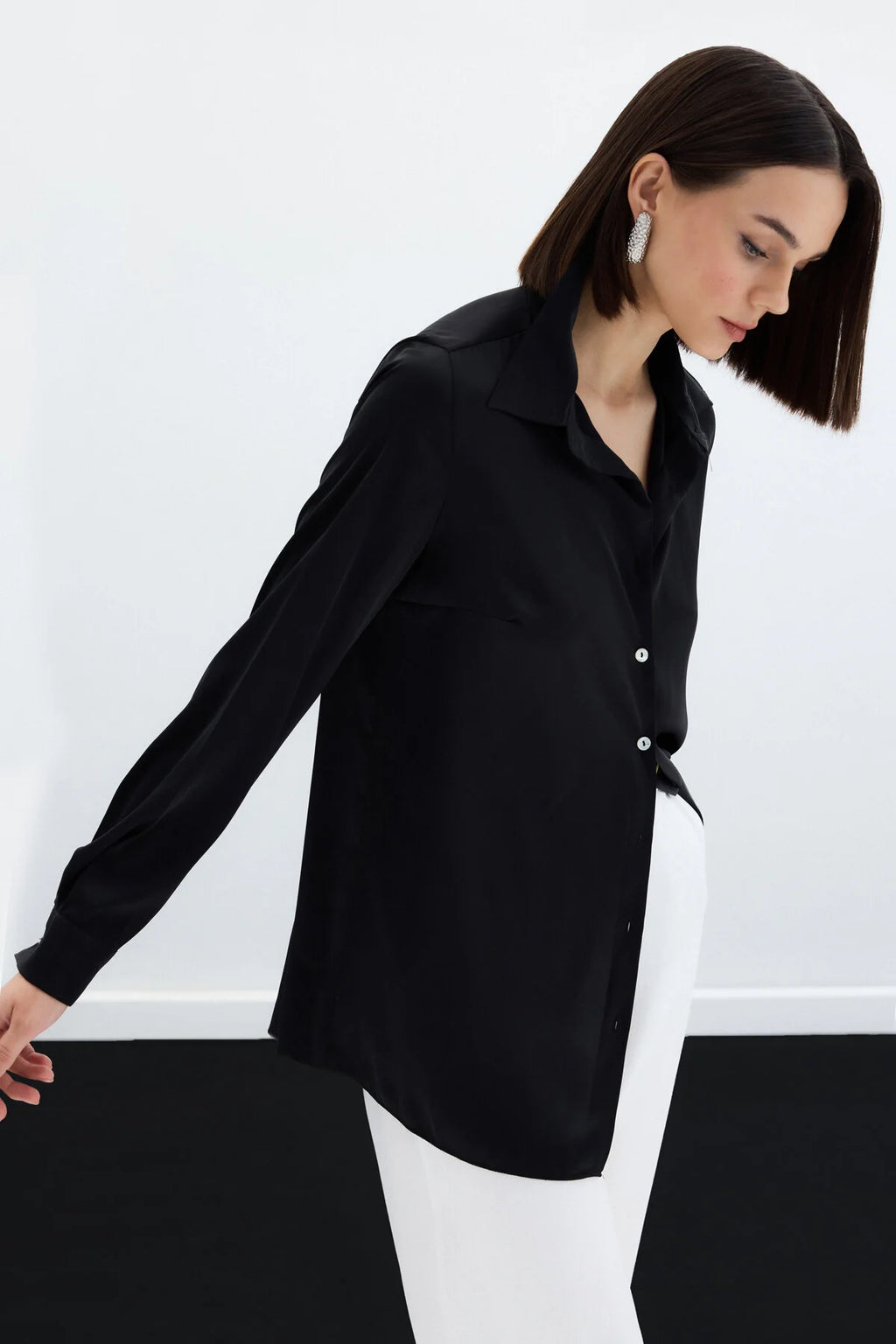 Saten Gömlek Siyah 2053