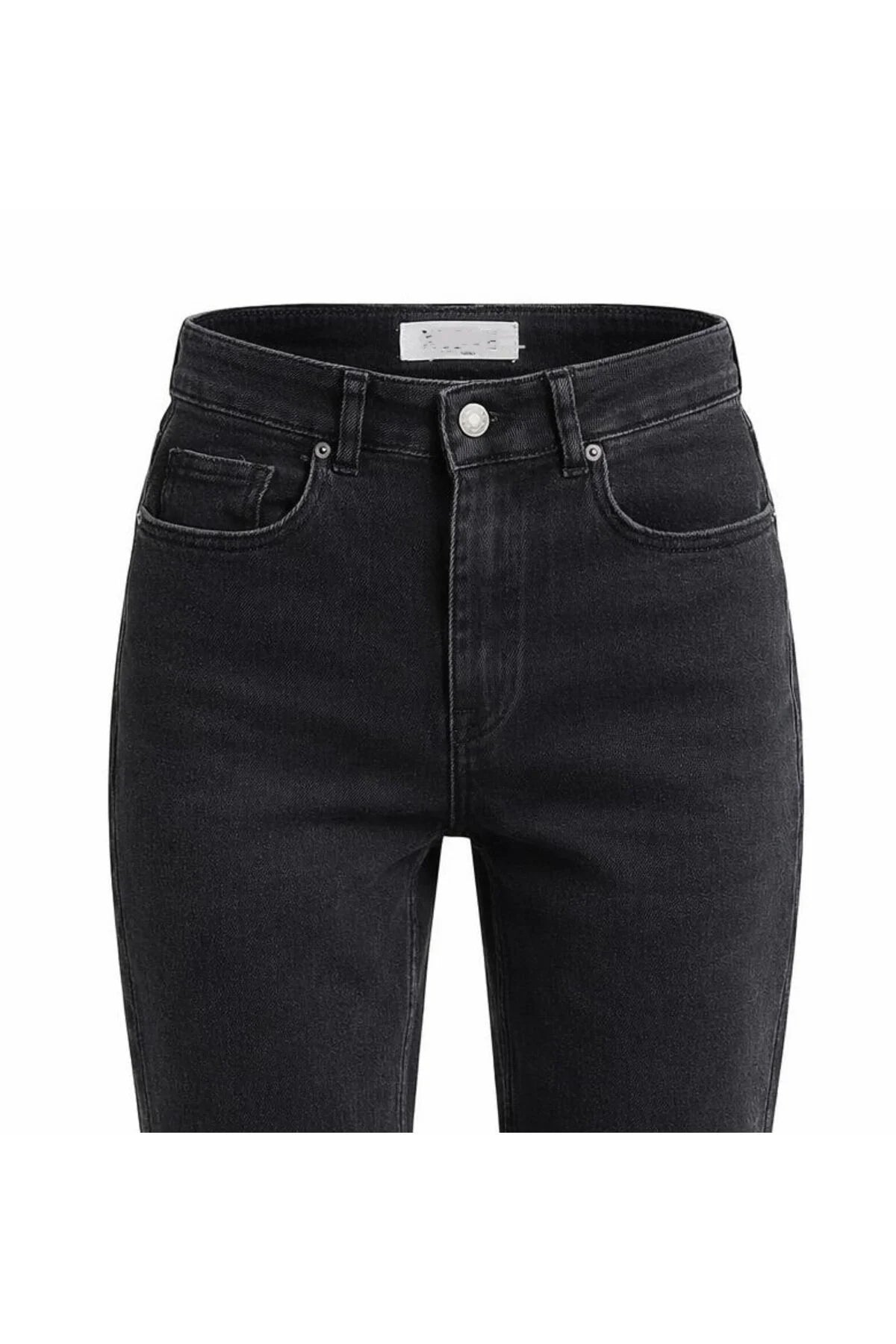 Kesik Paça Mom Fit Denim Pantolon Antrasit 764