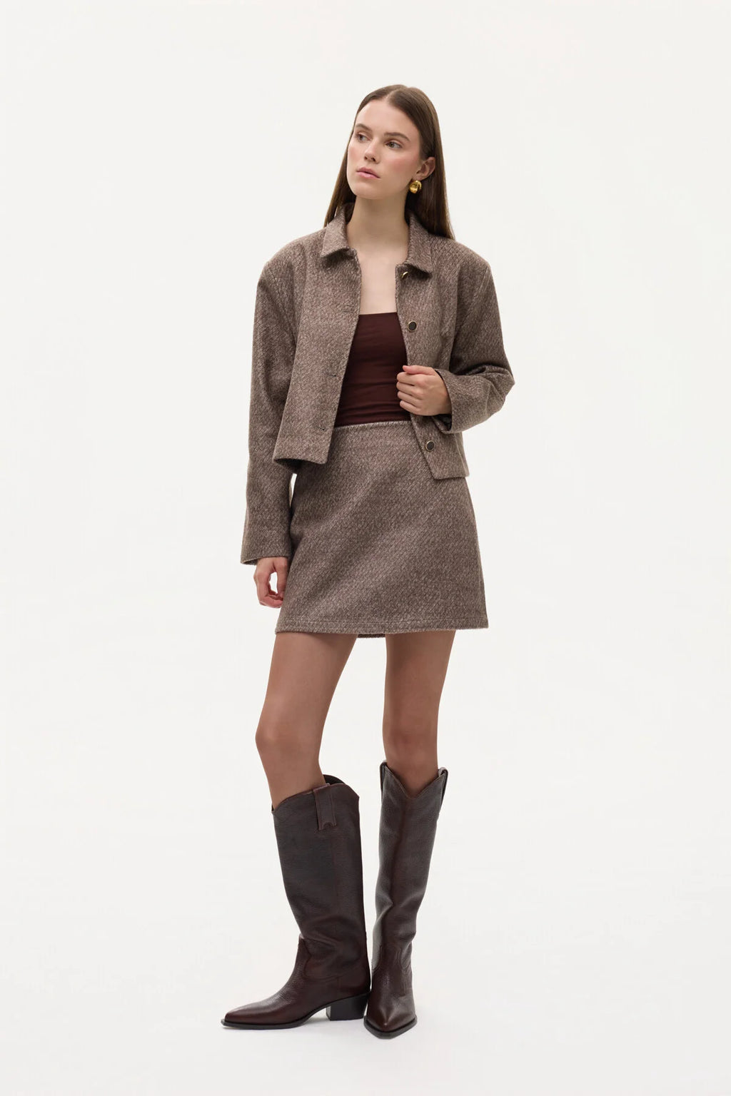 Çan Kesim Dokulu Mini Etek 0982