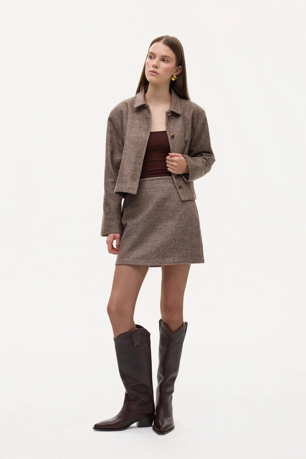 Çan Kesim Dokulu Mini Etek 0982