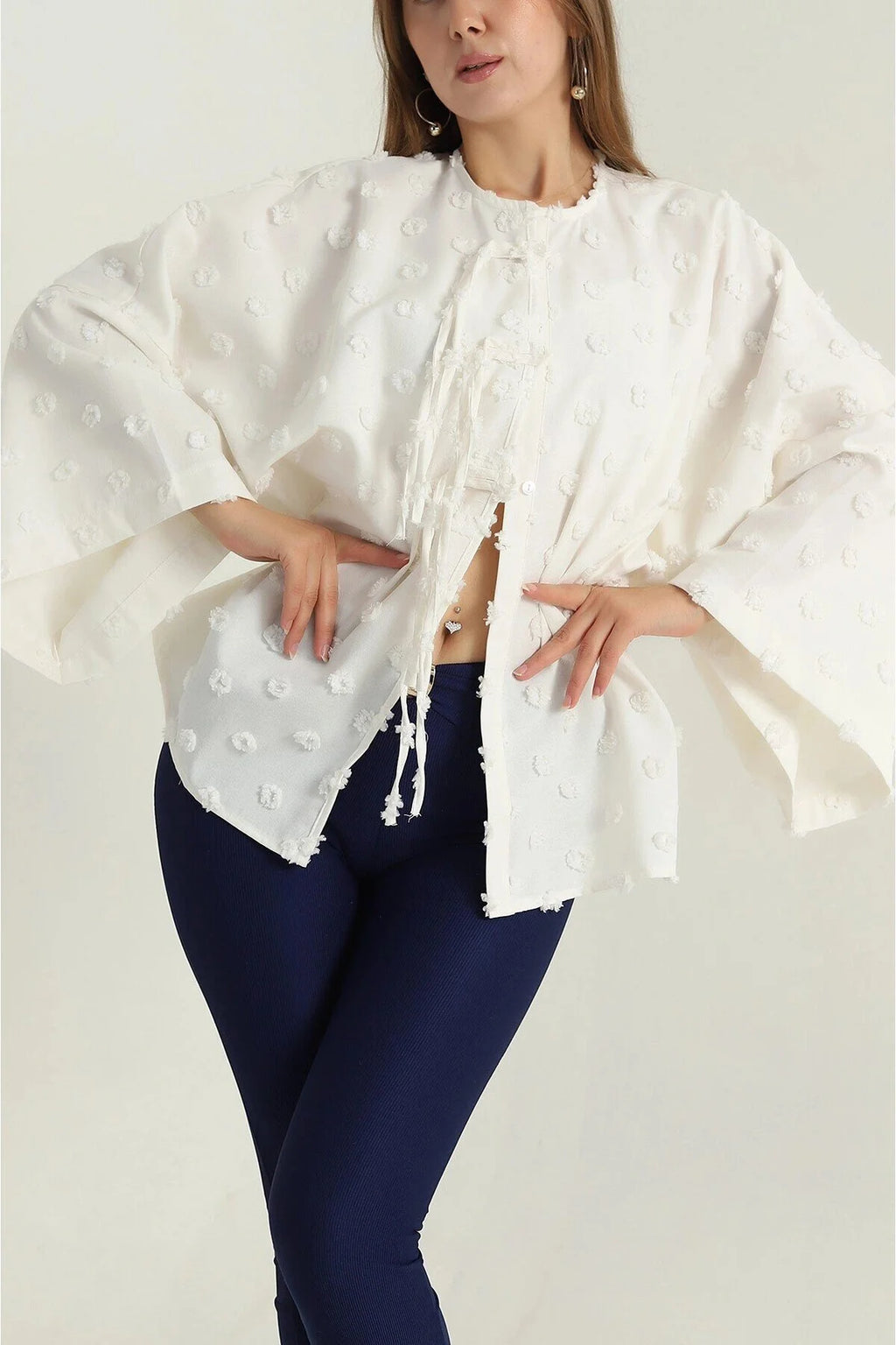 Püsküllü Kalın Pamuk Kumaş Kadın Gömlek 2148