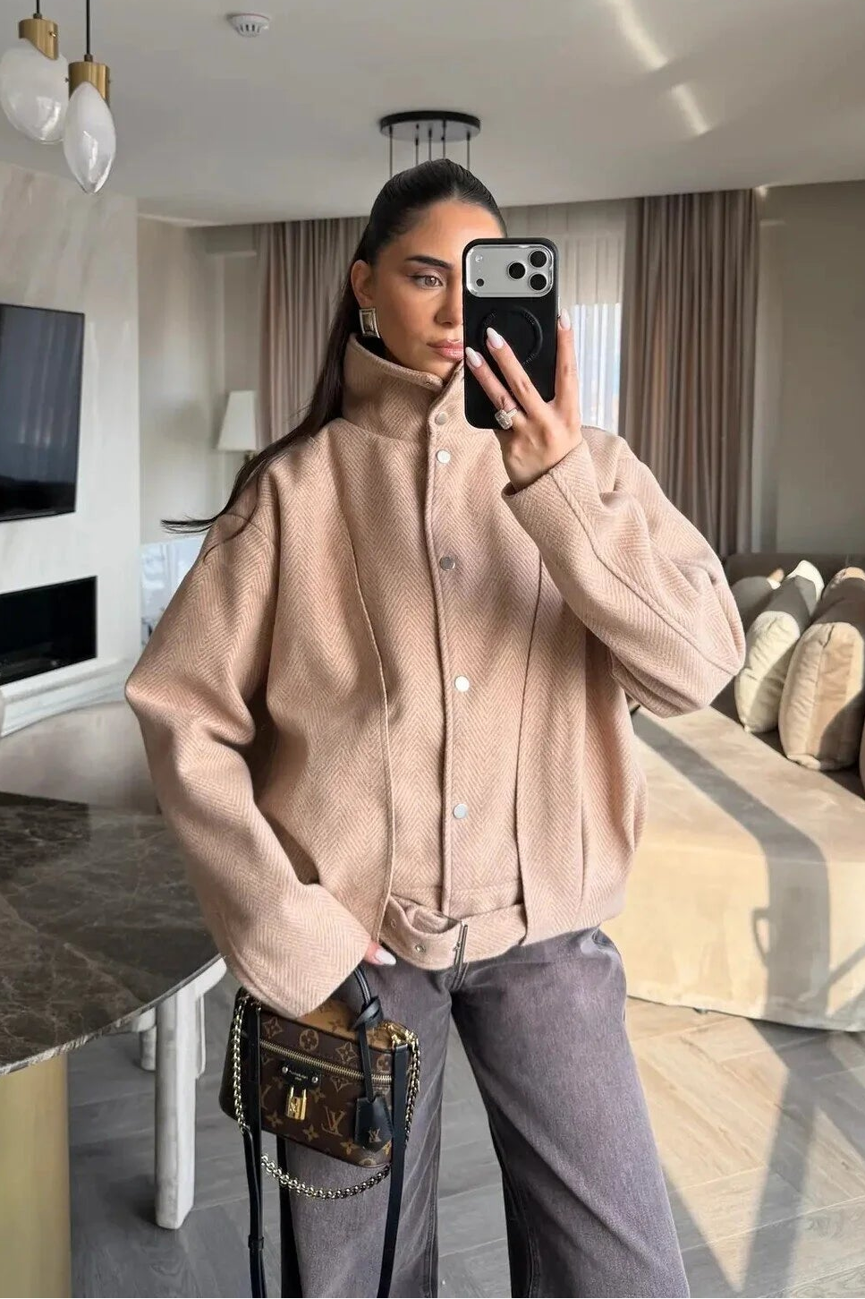 Balık Sırtı Kaşe Bomber Ceket 9651