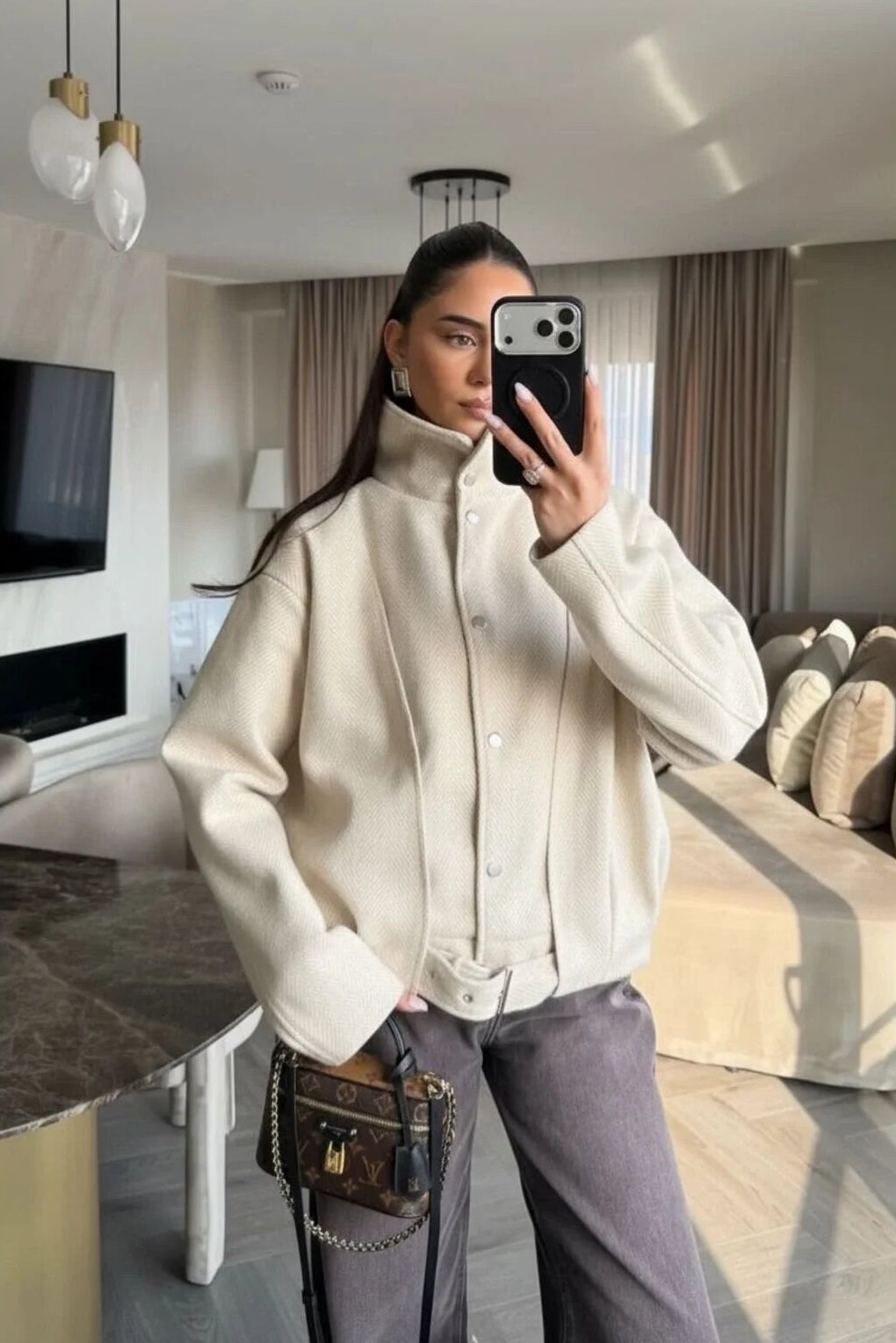 Balık Sırtı Kaşe Bomber Ceket 9651