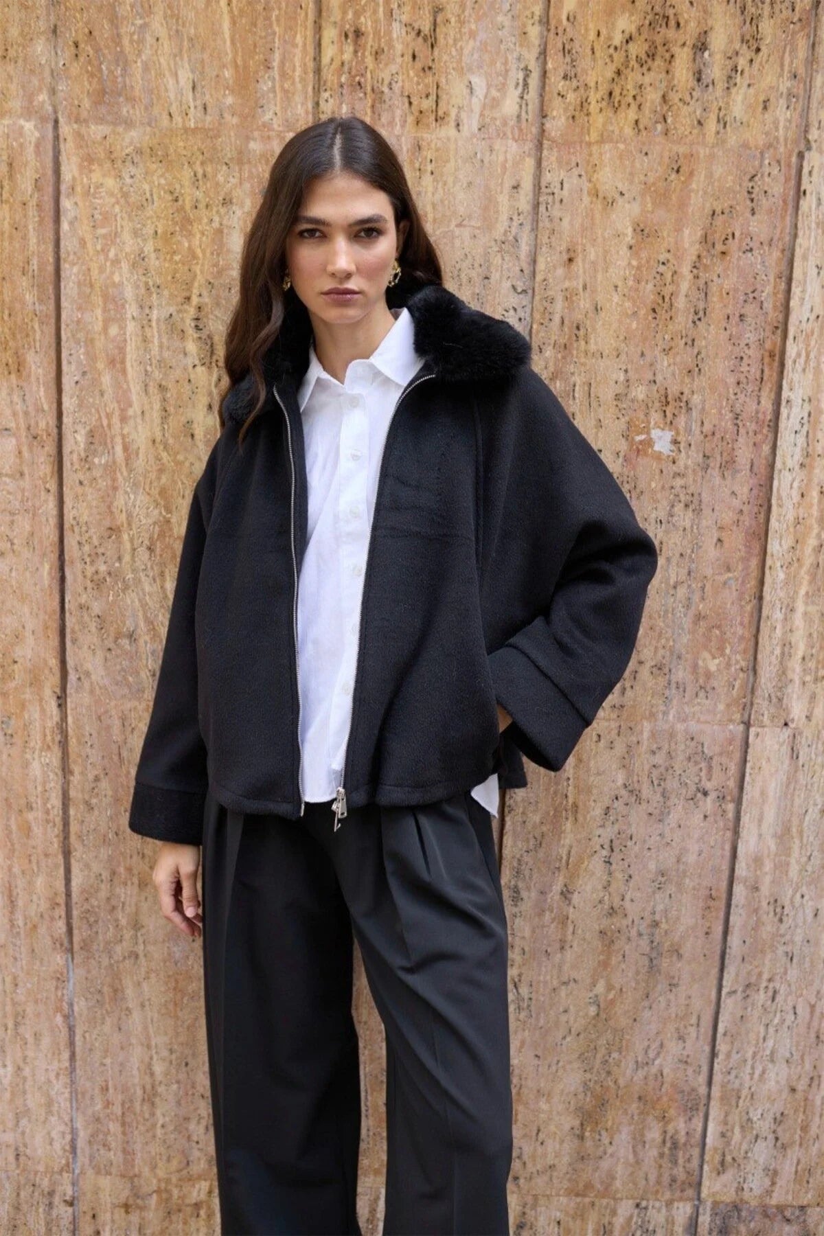 Kürk Yaka Kaşe Mont 9660