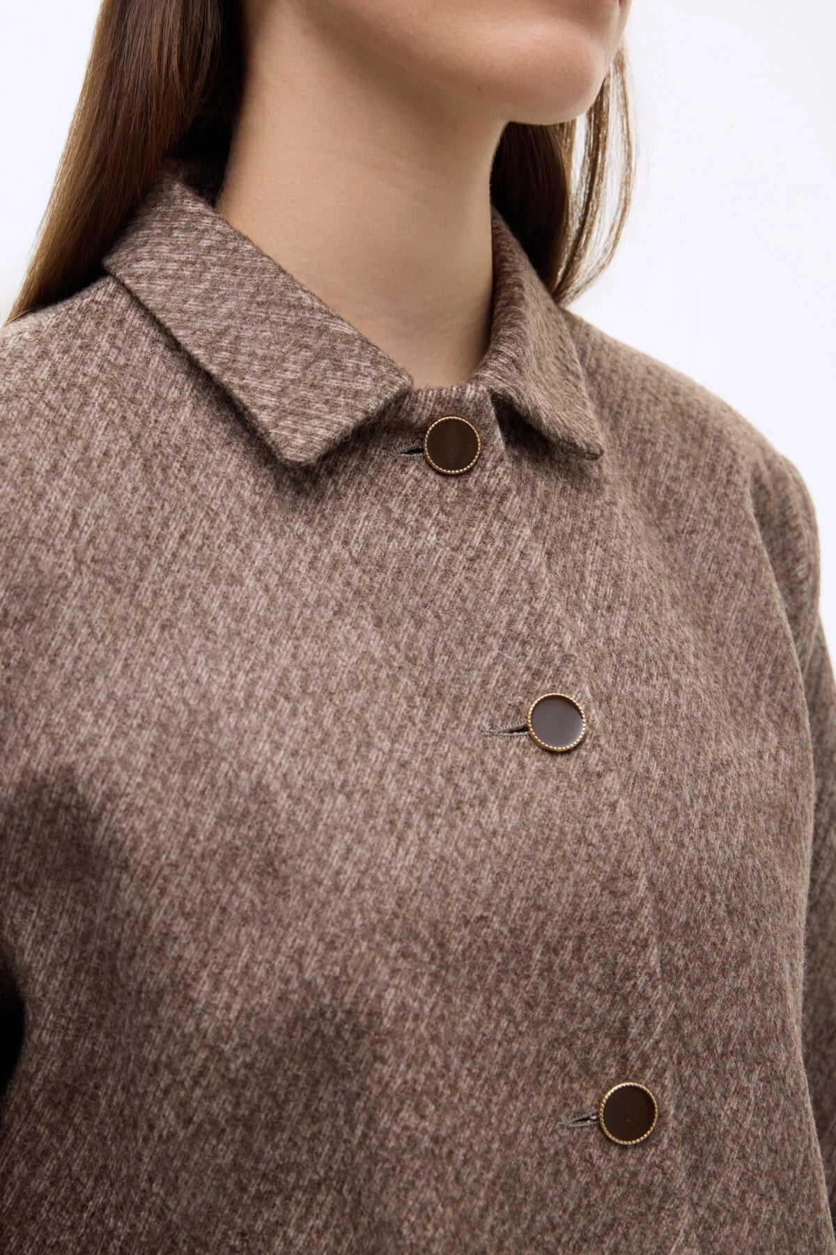 Dokulu Kapak Cepli Düğmeli Ceket Kahverengi 1020