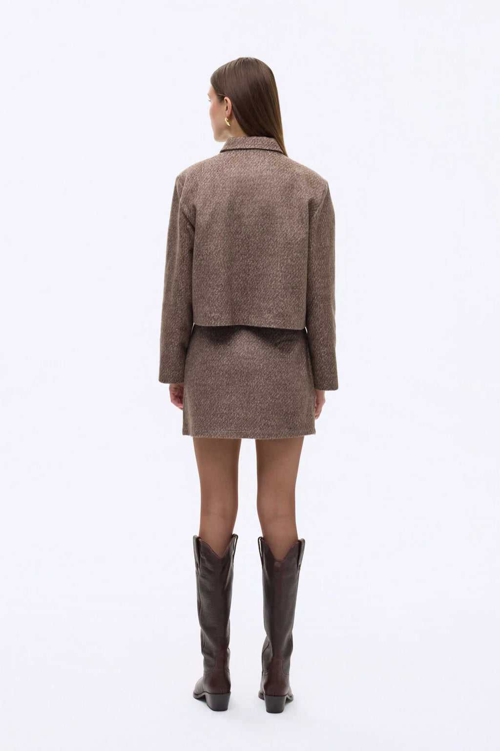 Dokulu Kapak Cepli Düğmeli Ceket Kahverengi 1020