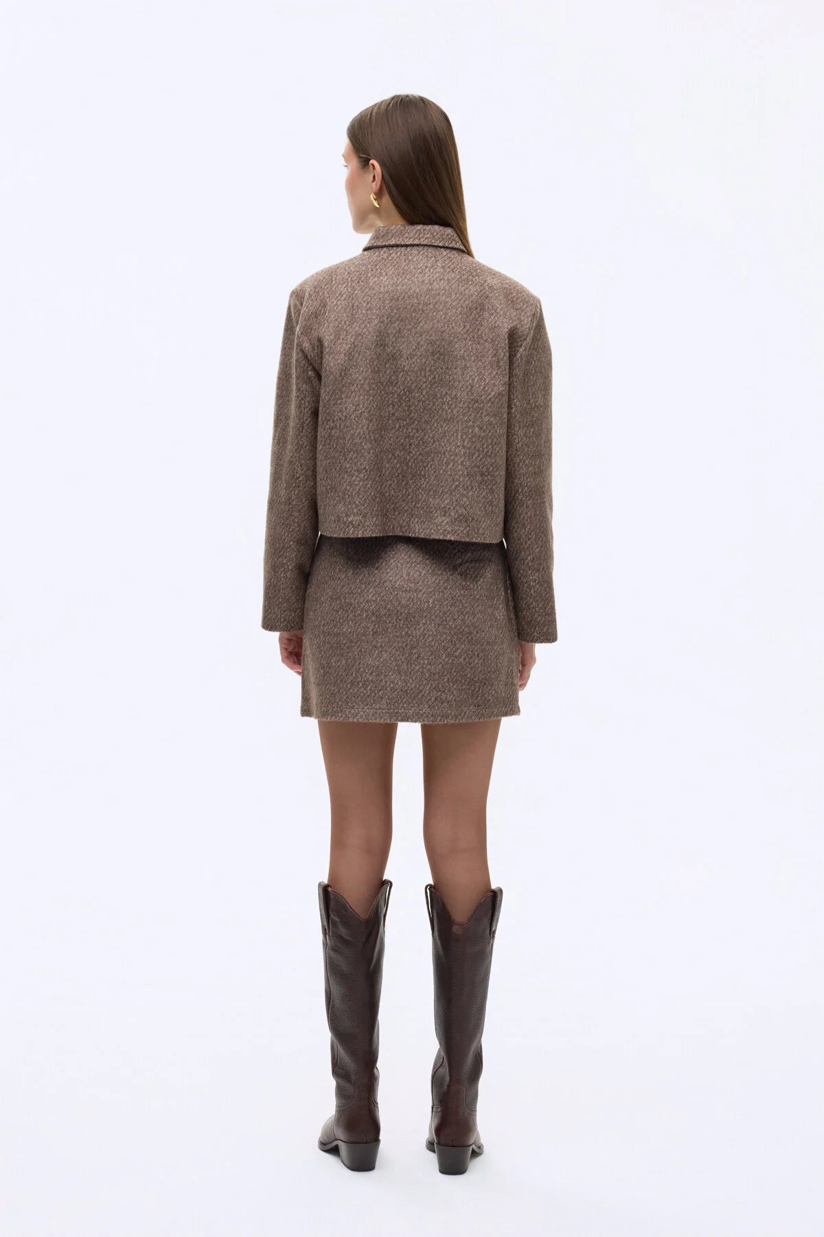 Dokulu Kapak Cepli Düğmeli Ceket Kahverengi 1020