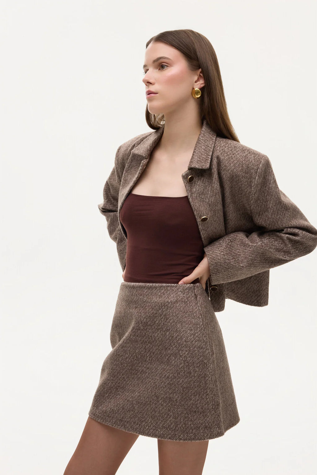 Çan Kesim Dokulu Mini Etek 0982