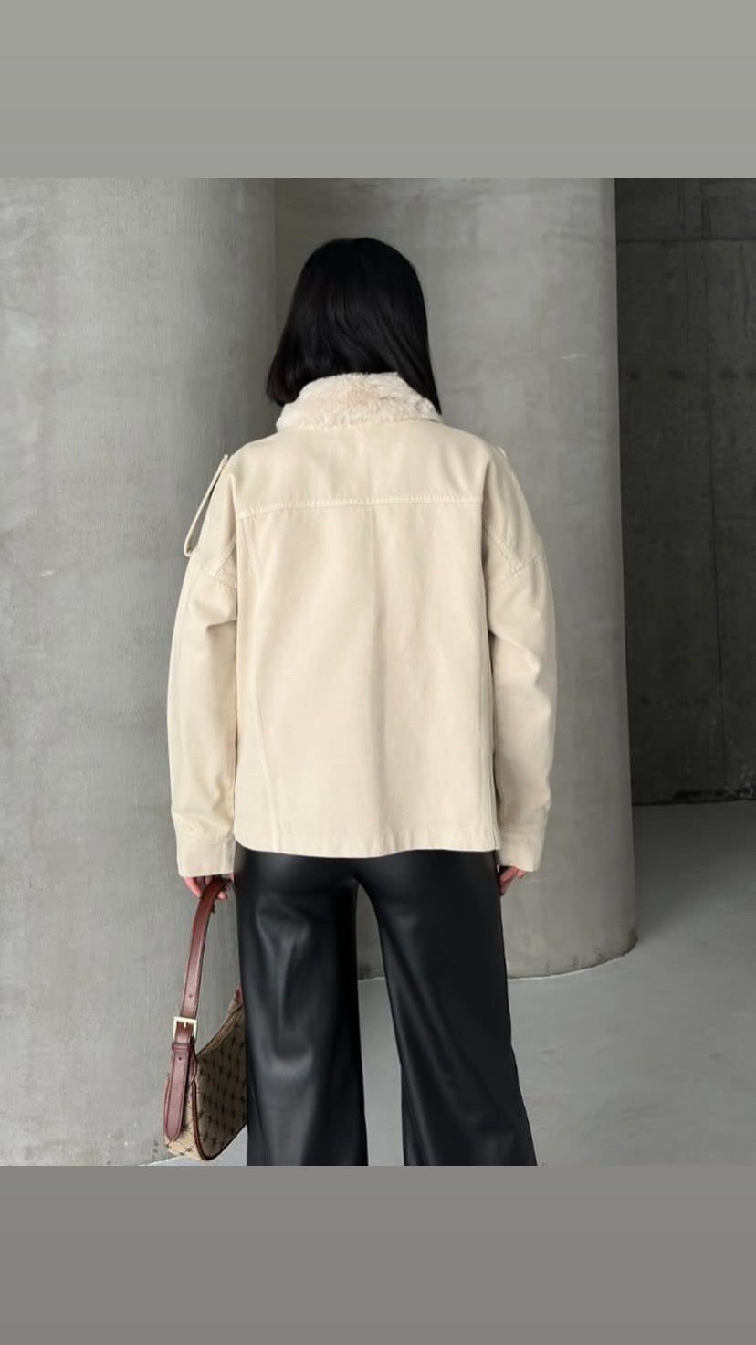 Kürk Yaka Denim Ceket 6169