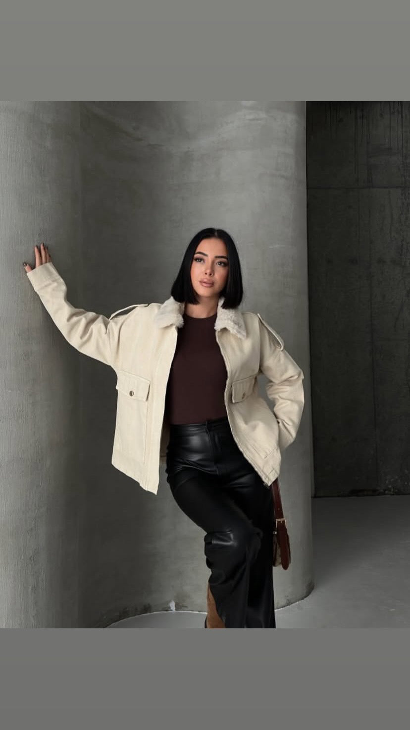 Kürk Yaka Denim Ceket 6169