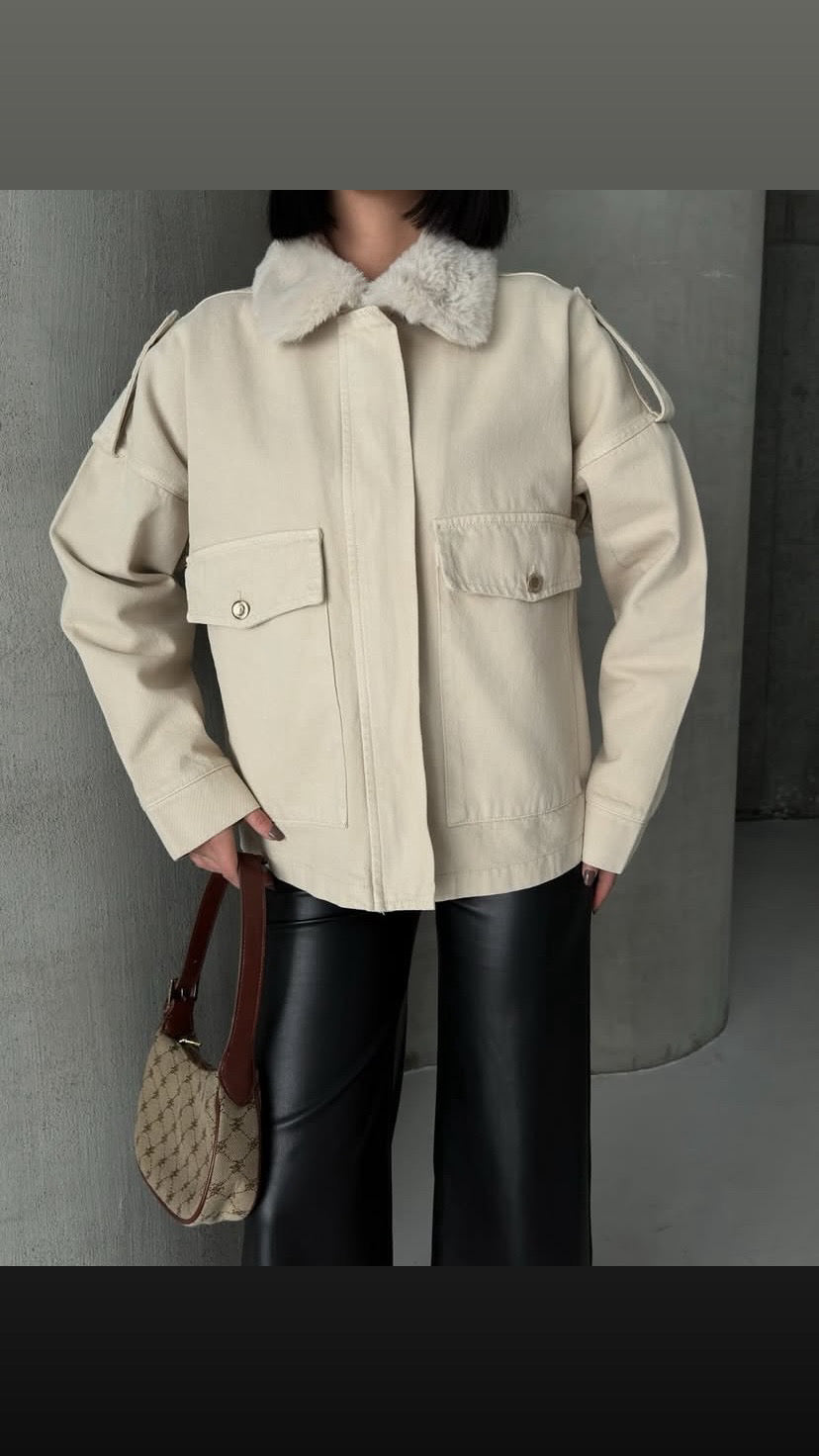 Kürk Yaka Denim Ceket 6169