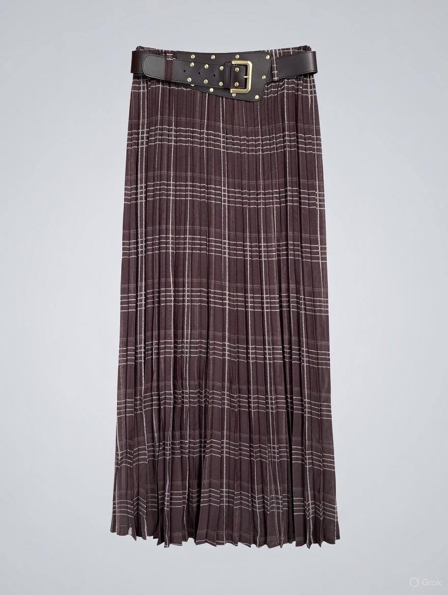 Ekose Desen Şifon Etek 9420