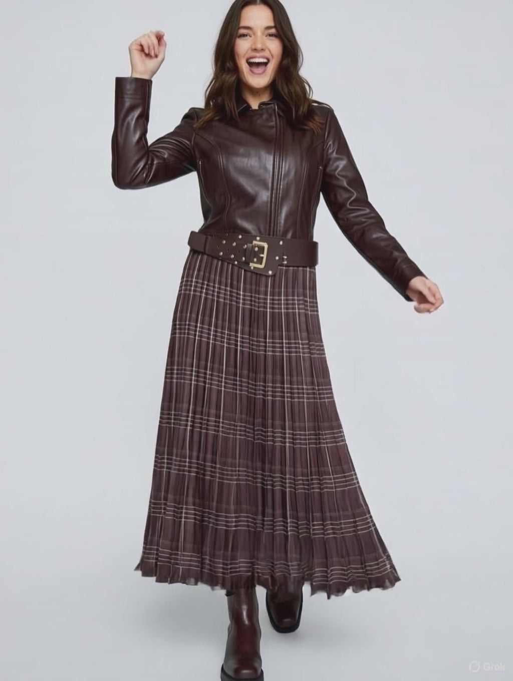 Ekose Desen Şifon Etek 9420