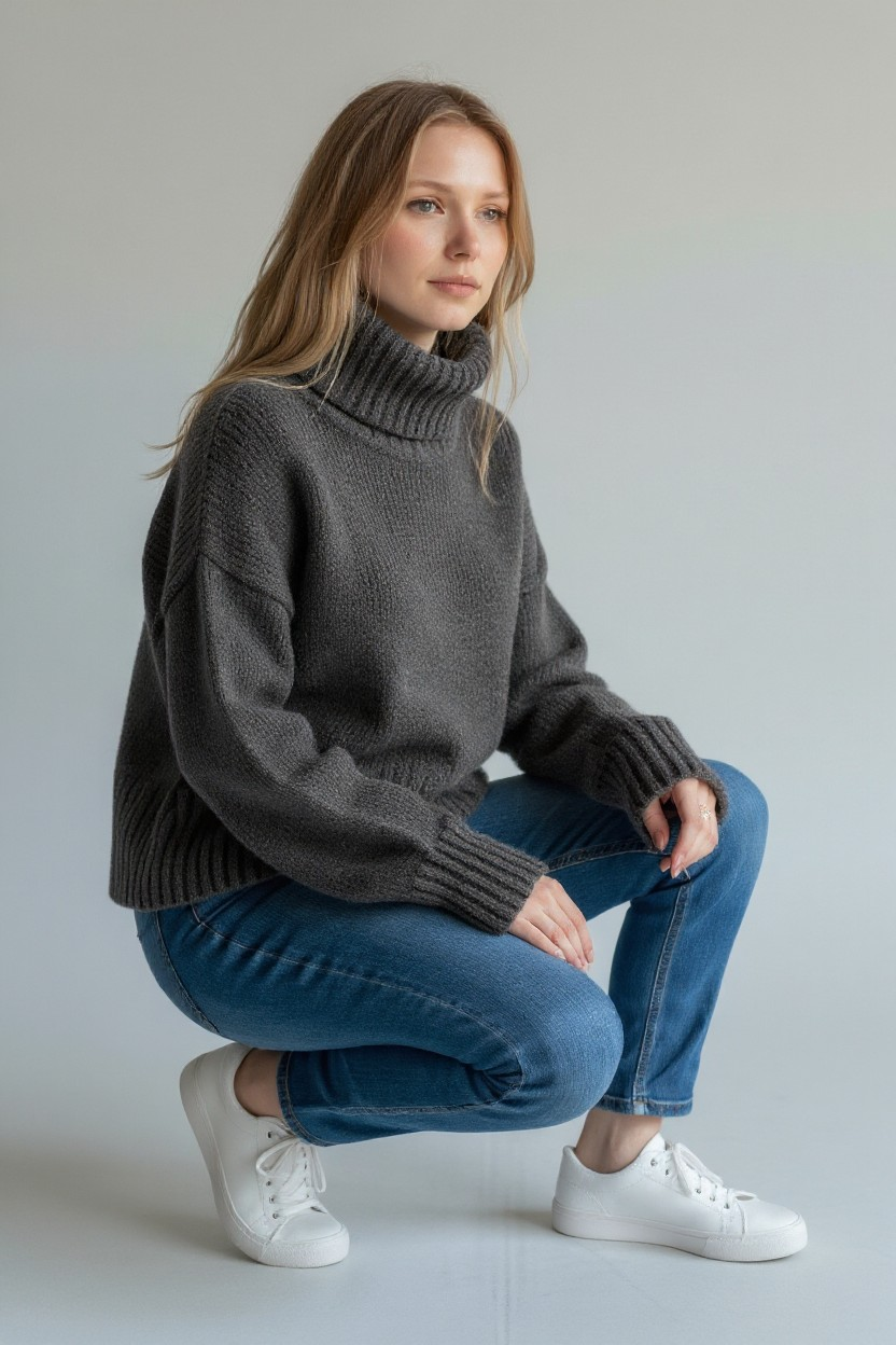 Balıkçı Yaka Kazak Antrasit 9071