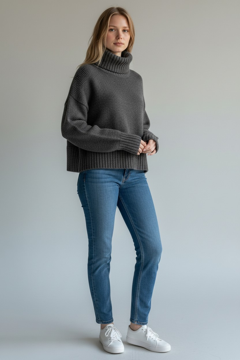 Balıkçı Yaka Kazak Antrasit 9071